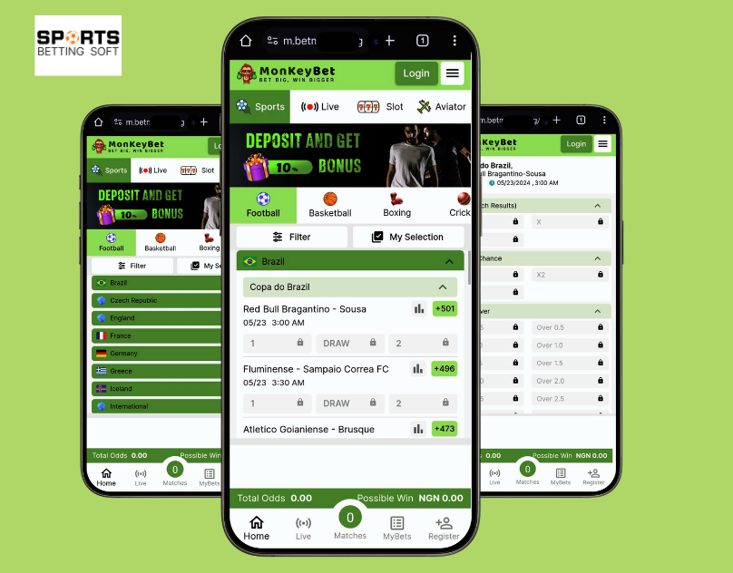 Mobile betting app interface